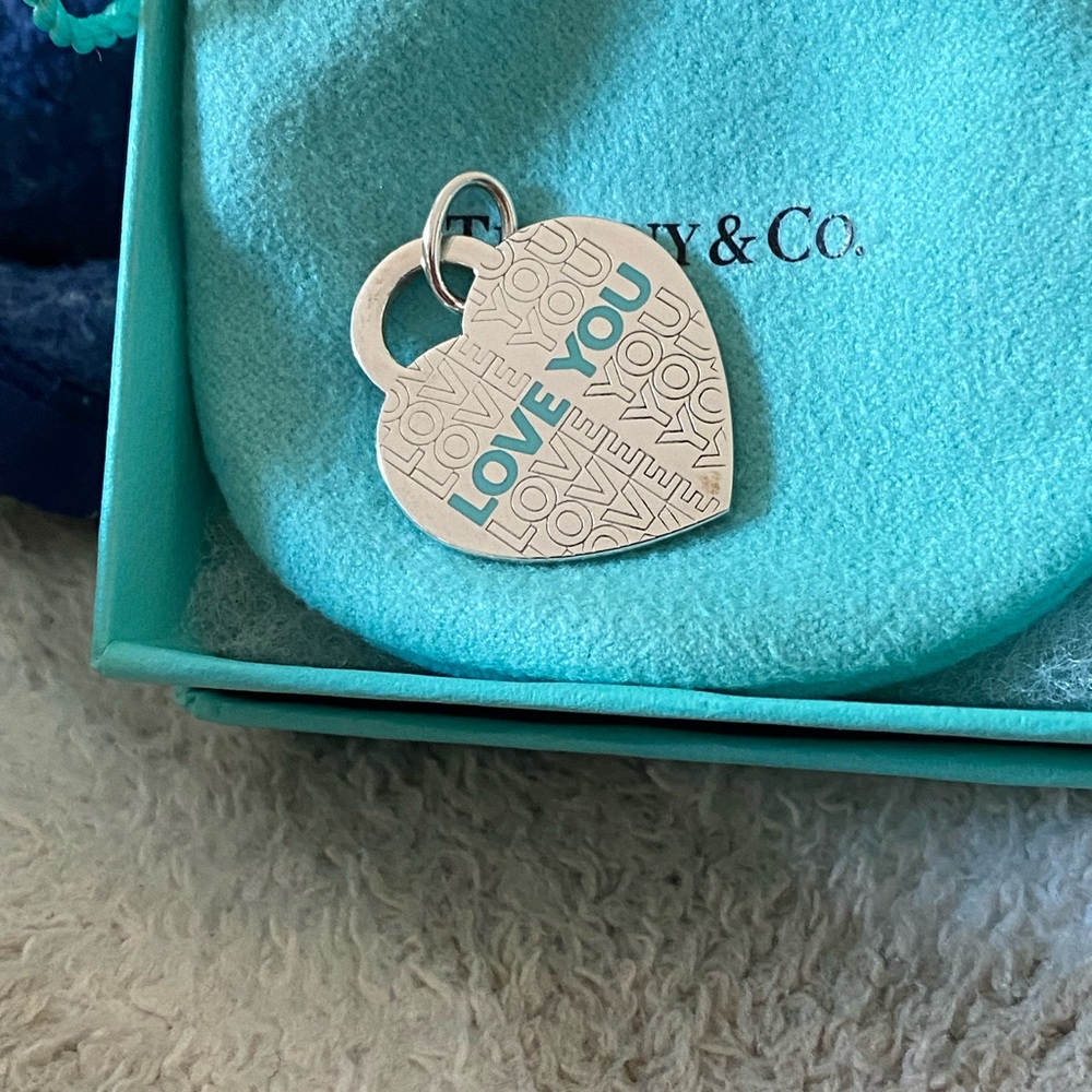 NWOT Tiffany & Co. Silver Heart Charm with Tiffany Blue Enamel